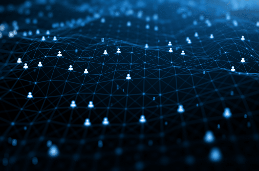 Background image of a digital net with people icons