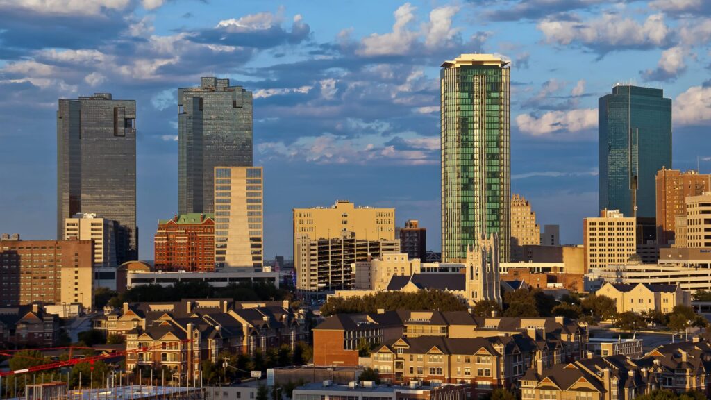 Fort Worth, TX cityscape at dusk